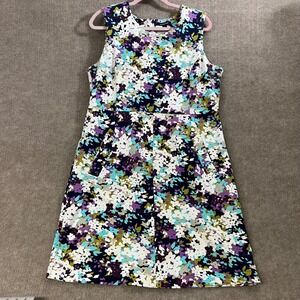 Lands' End Women's Floral Print Sleeveless‎ 16 Dress Career Casual Spring Summer